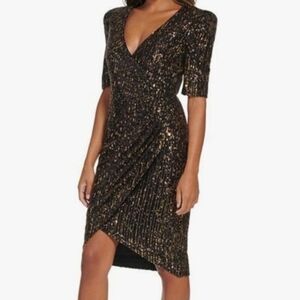 Calvin Klein Black and Gold Sequin Dress. NWT. 8P